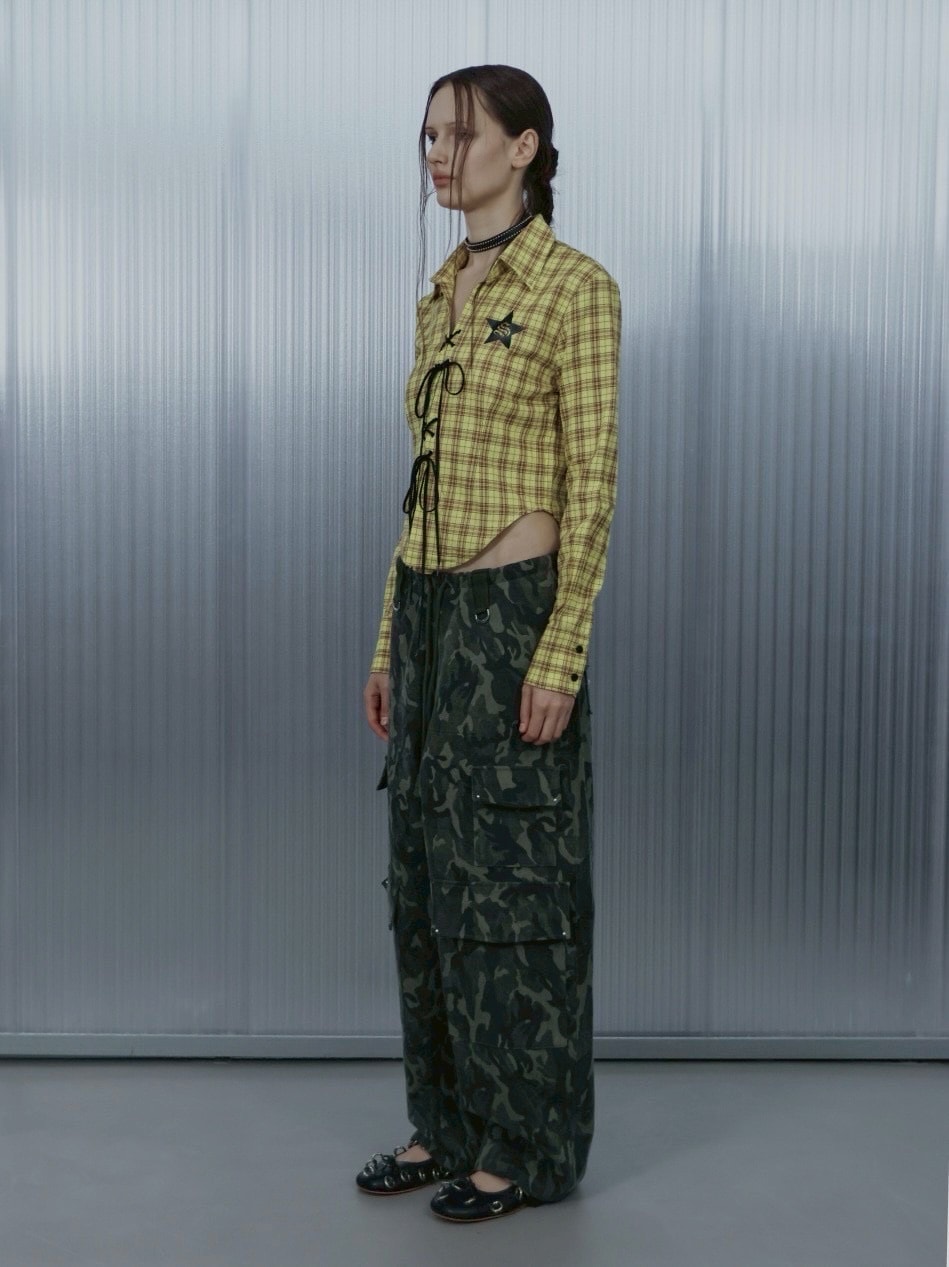 【SETUP‐EXE】CHECK RACE-UP SHIRT / 【セットアップエグゼ】チェックレースアップ長袖シャツ