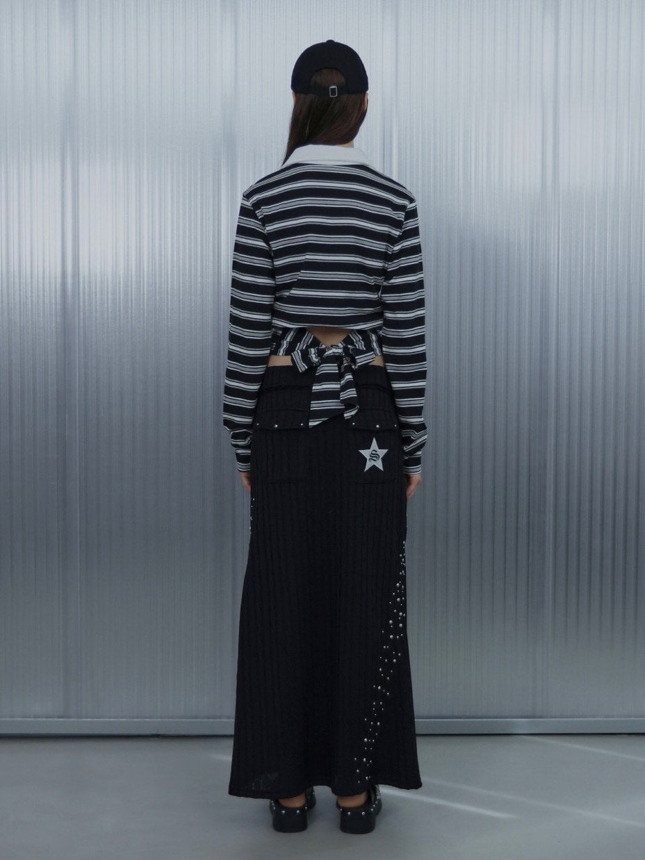 【SETUP‐EXE】STRIPE WAPPEN POLO TOP / 【セットアップエグゼ】ストライプワッペン長袖ポロシャツ