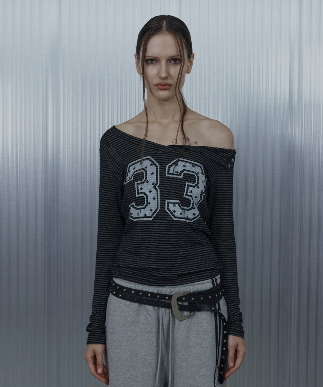 【SETUP‐EXE】33 STRIPE V-NECK TOP / 【セットアップエグゼ】33ストライプ長袖Ｖネック長袖Ｔシャツ