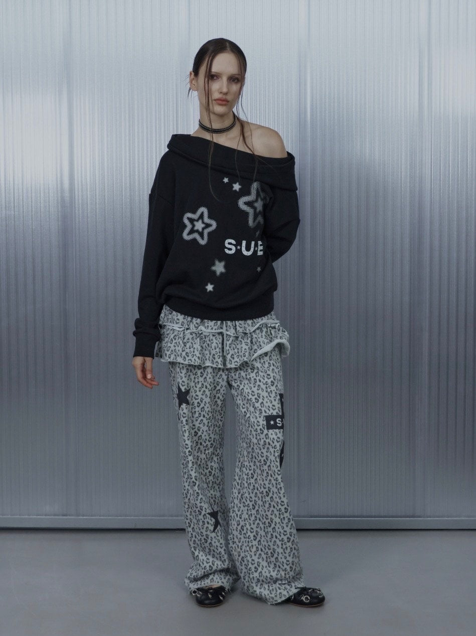 【SETUP‐EXE】FRILL LEOPARD PRINT PANTS / 【セットアップエグゼ】フリルレオパードプリントスウェットパンツ