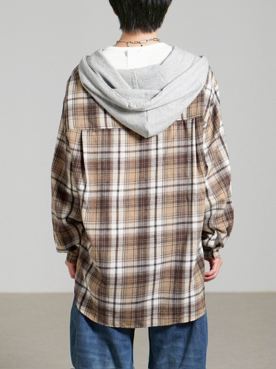 受注制【Chikashitsu +】hood mix check hoodie / 【チカシツプラス】フードミックスチェックパーカー (3color)