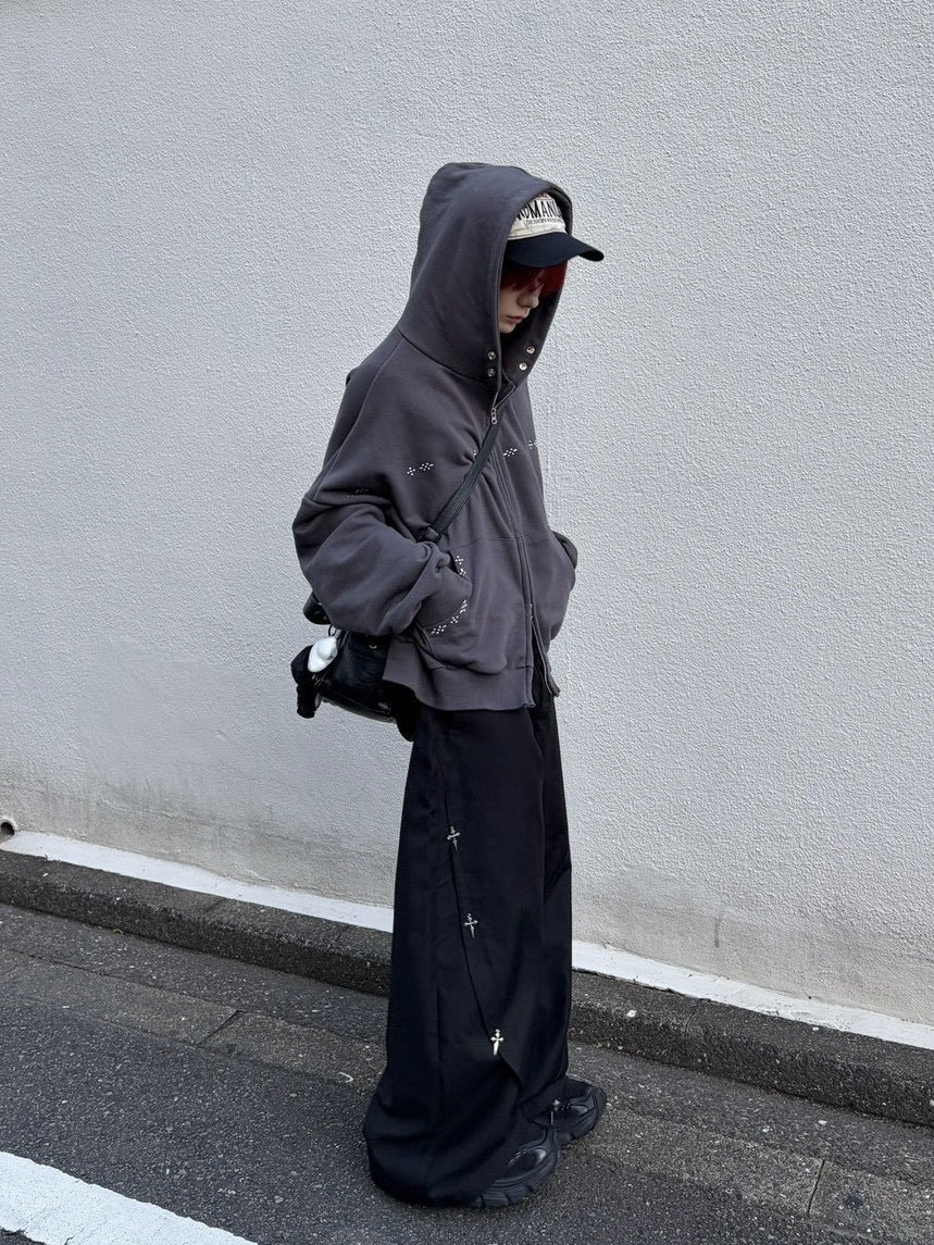 受注制【LUV CODE】studs zip up hoodie (2color)