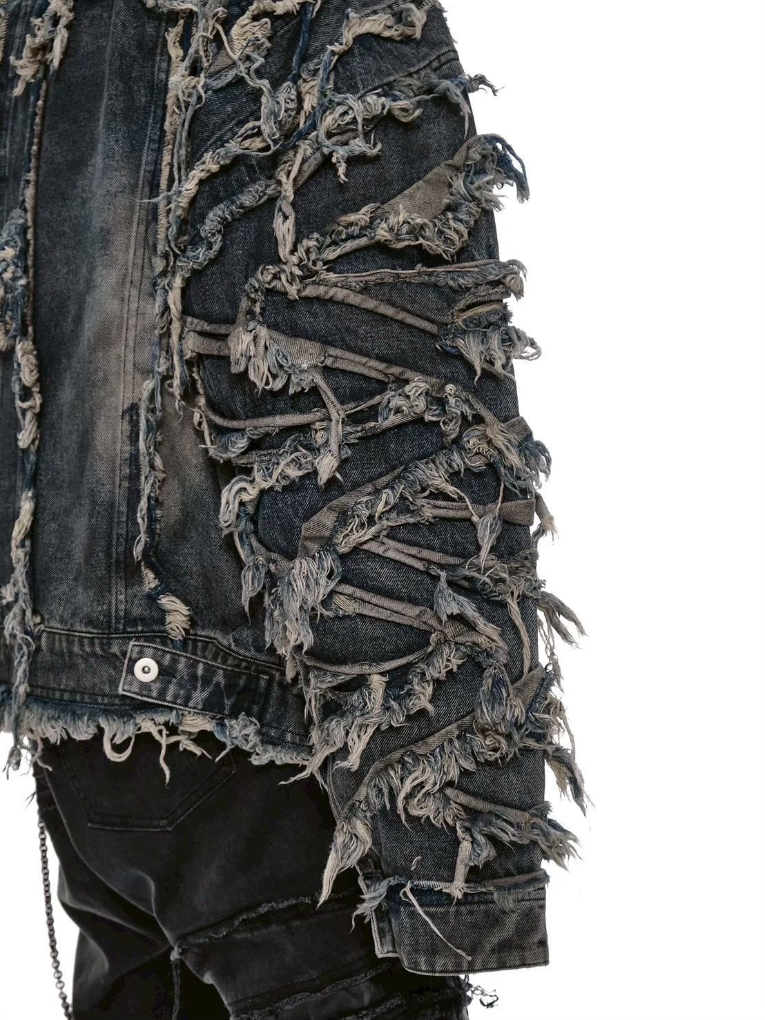 【d5ove】Erosion Fringed Denim Jacket / 【ダヴ】フリンジハイネックデニムジャケット