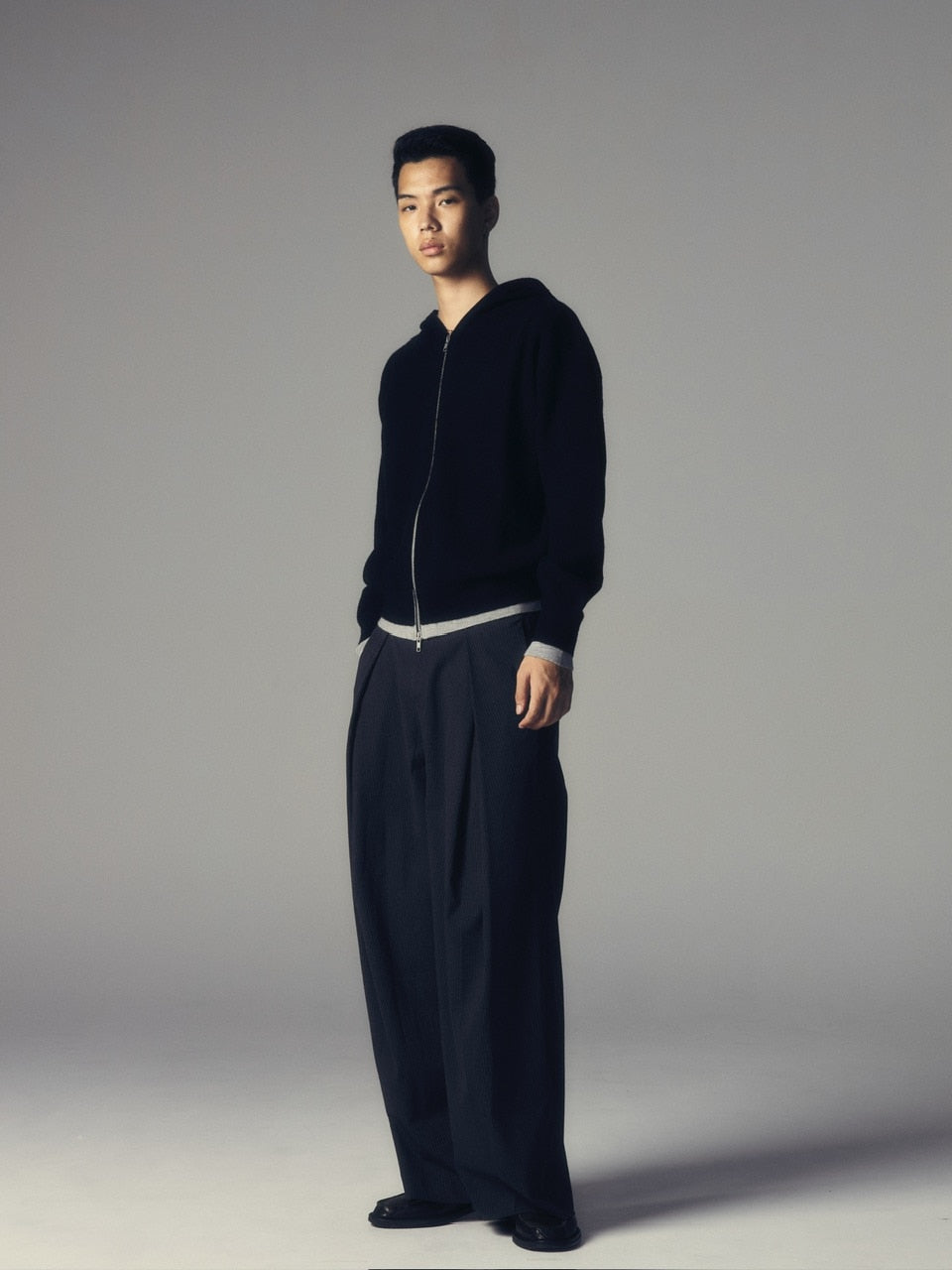 【CS】layered knit zip hoodie (black) / 【シーエス】レイヤードニットジップフーディー