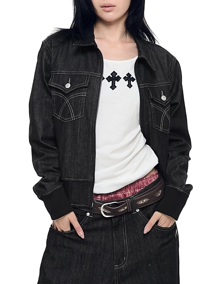 【AAKAM】Banding Denim Zip-Up Jacket