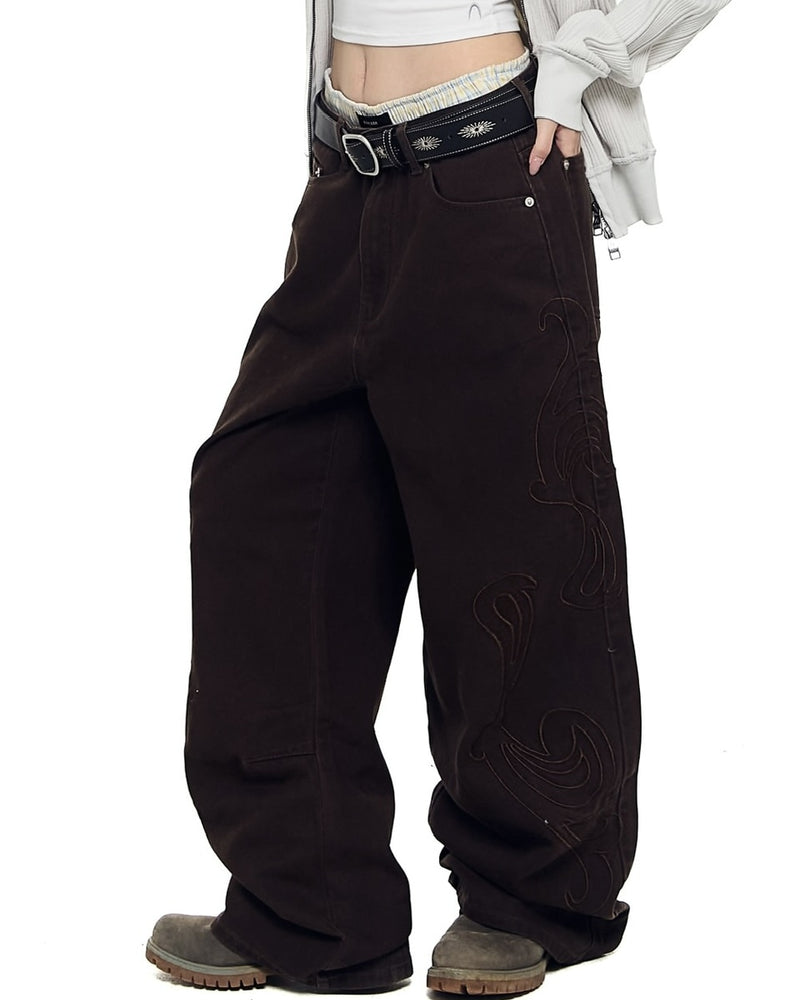 【AAKAM】Needlework Wave Cotton Pants