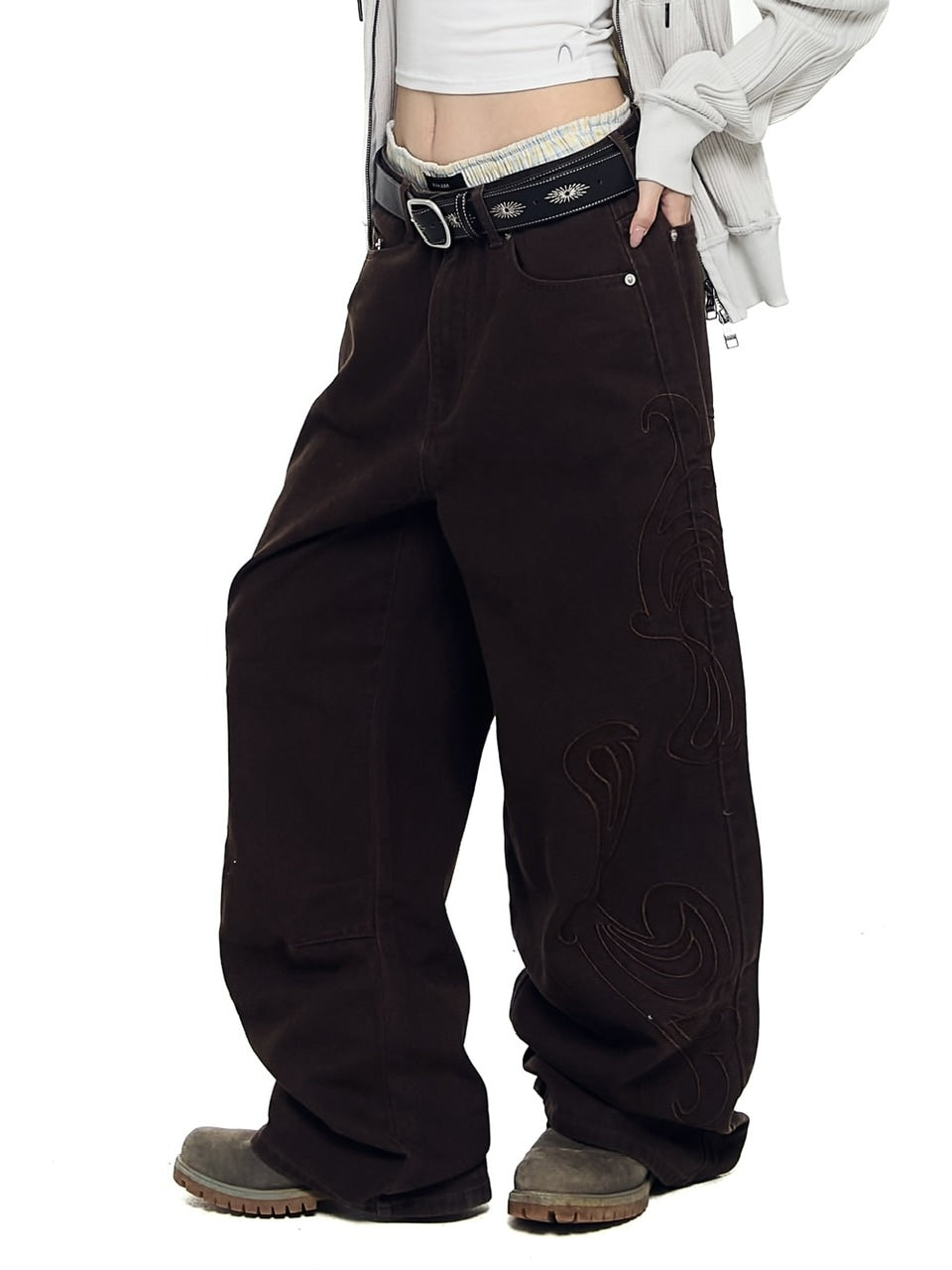 【AAKAM】Needlework Wave Cotton Pants