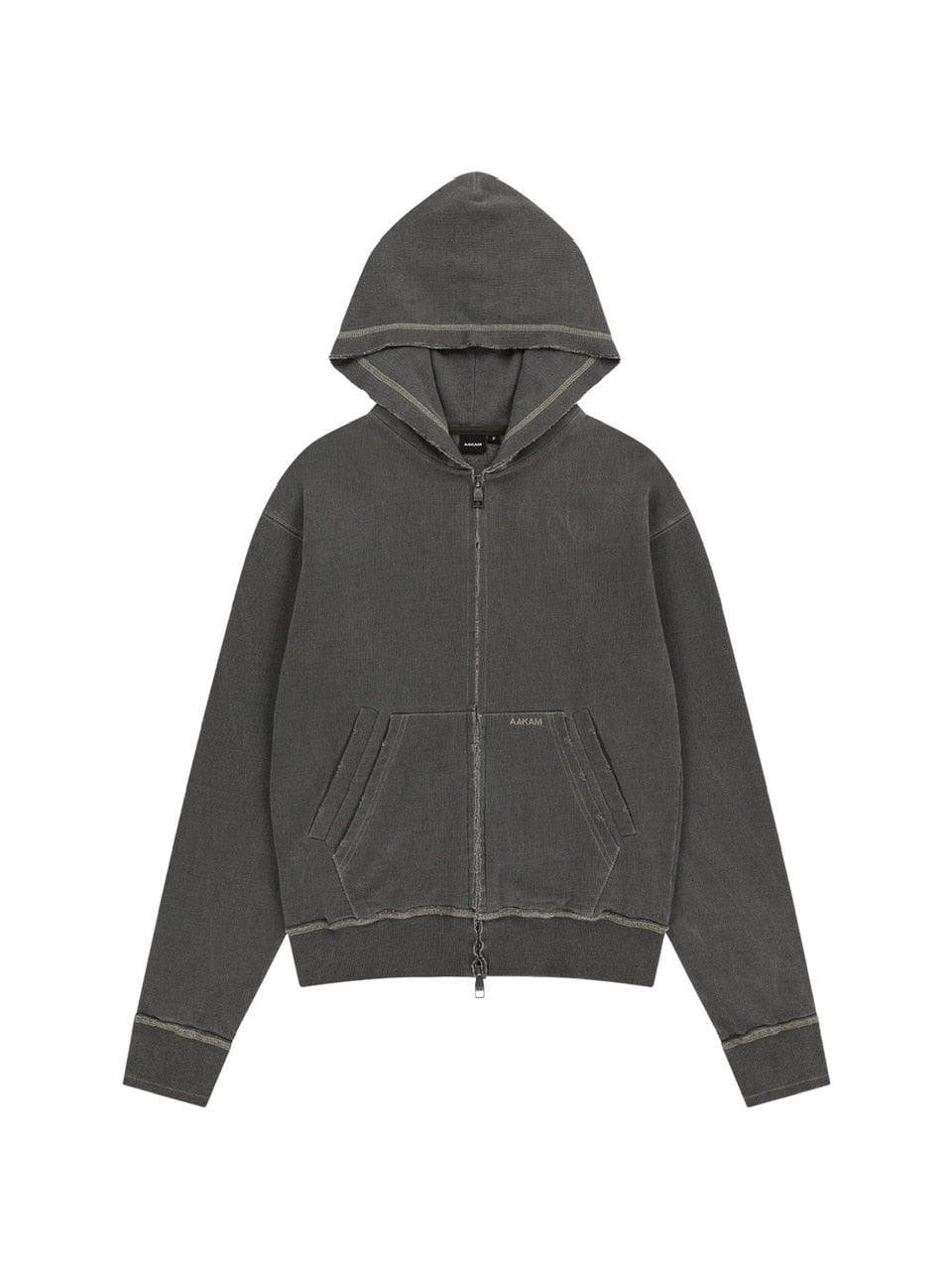 【AAKAM】Vintage Damaged Zip-Up Hoodie
