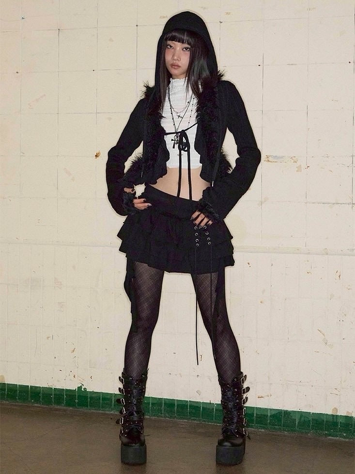 【NOT KNOWING】Hairy Fur Hood Cardigan / 【ノットノーイング】ヘアリーファーフードカーディガン