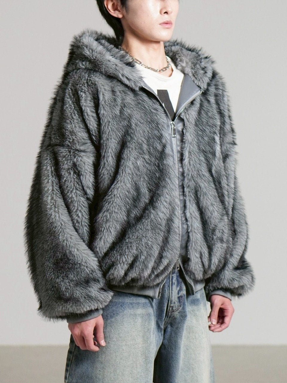 受注制【Chikashitsu +】oversized hooded fur blouson / 【チカシツプラス】オーバーサイズフーデッドファーブルゾン (4color)