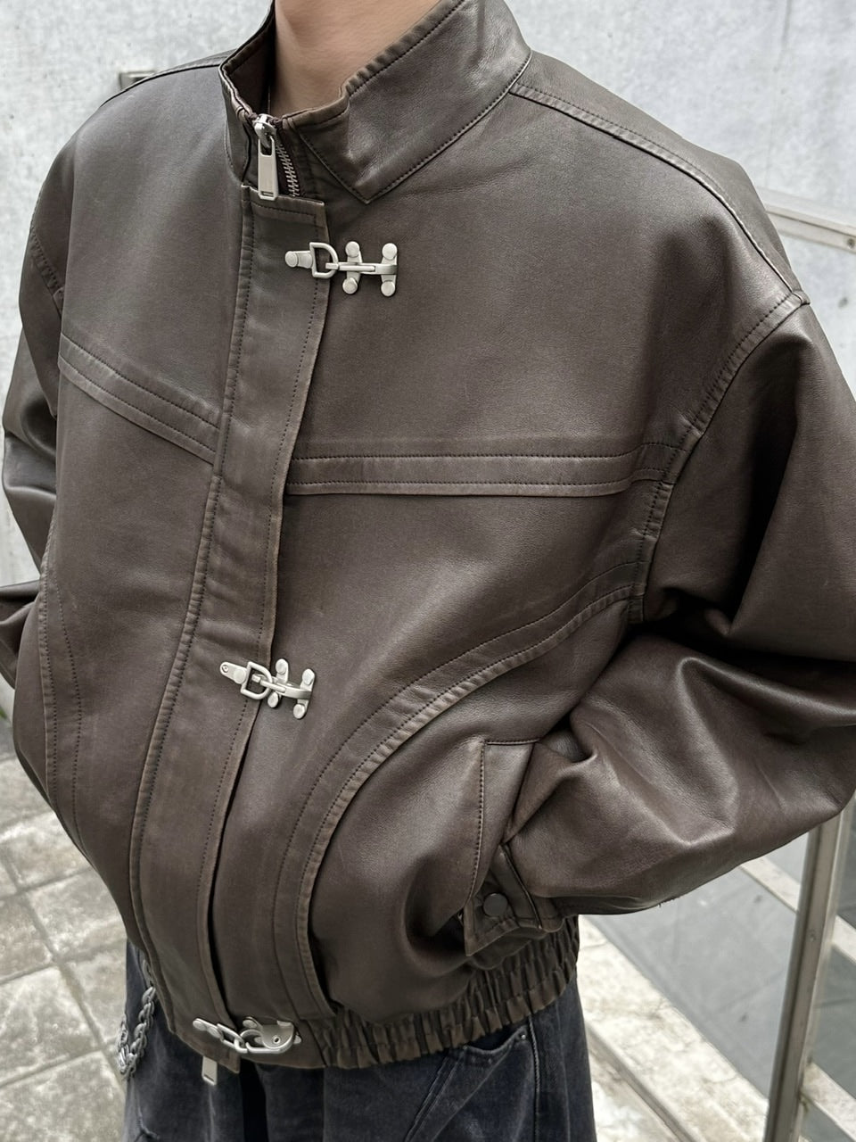 大阪店WEB限定受注制【Chikashitsu +】overfit fireman leather jacket / 【チカシツプラス】オーバーフィットファイアマンレザージャケット (2color)