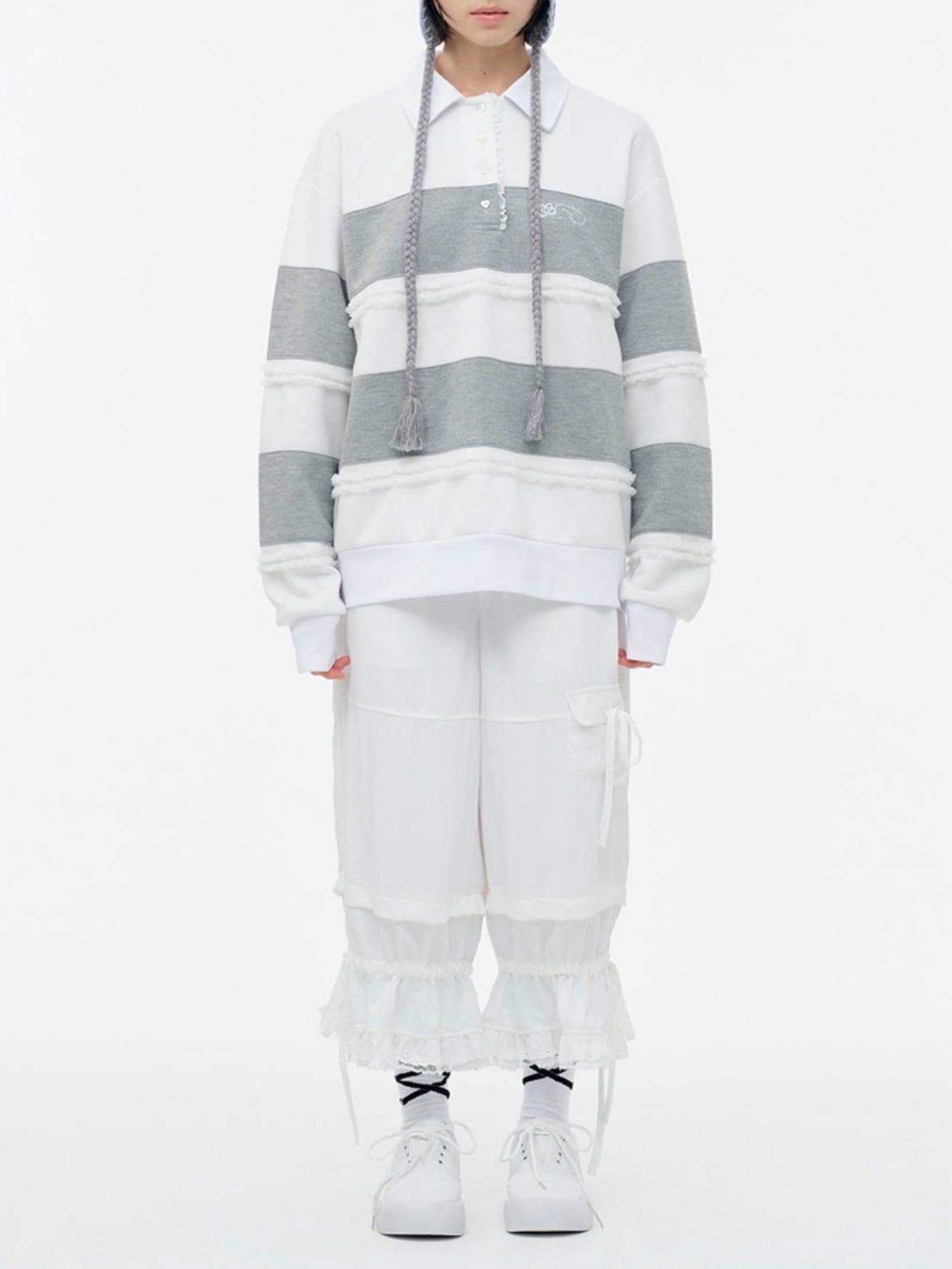 【TUOMIO】RUFFLE POLO TOP / 【トゥオミオ】ラッフル長袖ポロシャツ