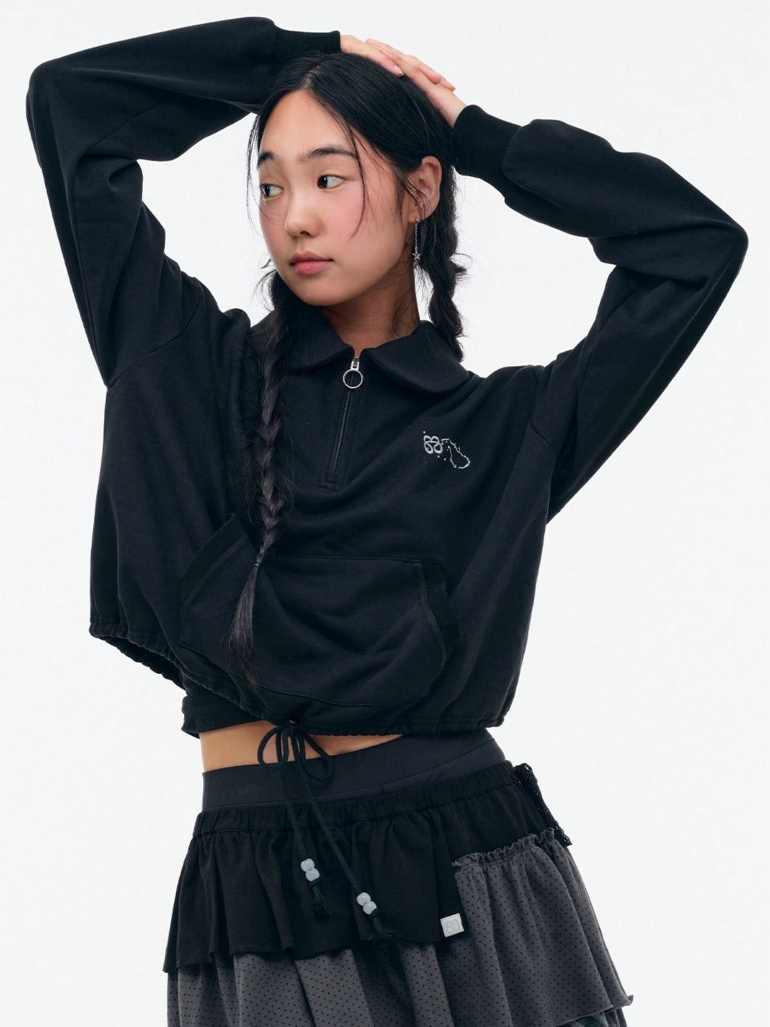 【TUOMIO】ROUND COLLAR STRING TOP / 【トゥオミオ】ラウンドカラーストリングハーフジップスェット