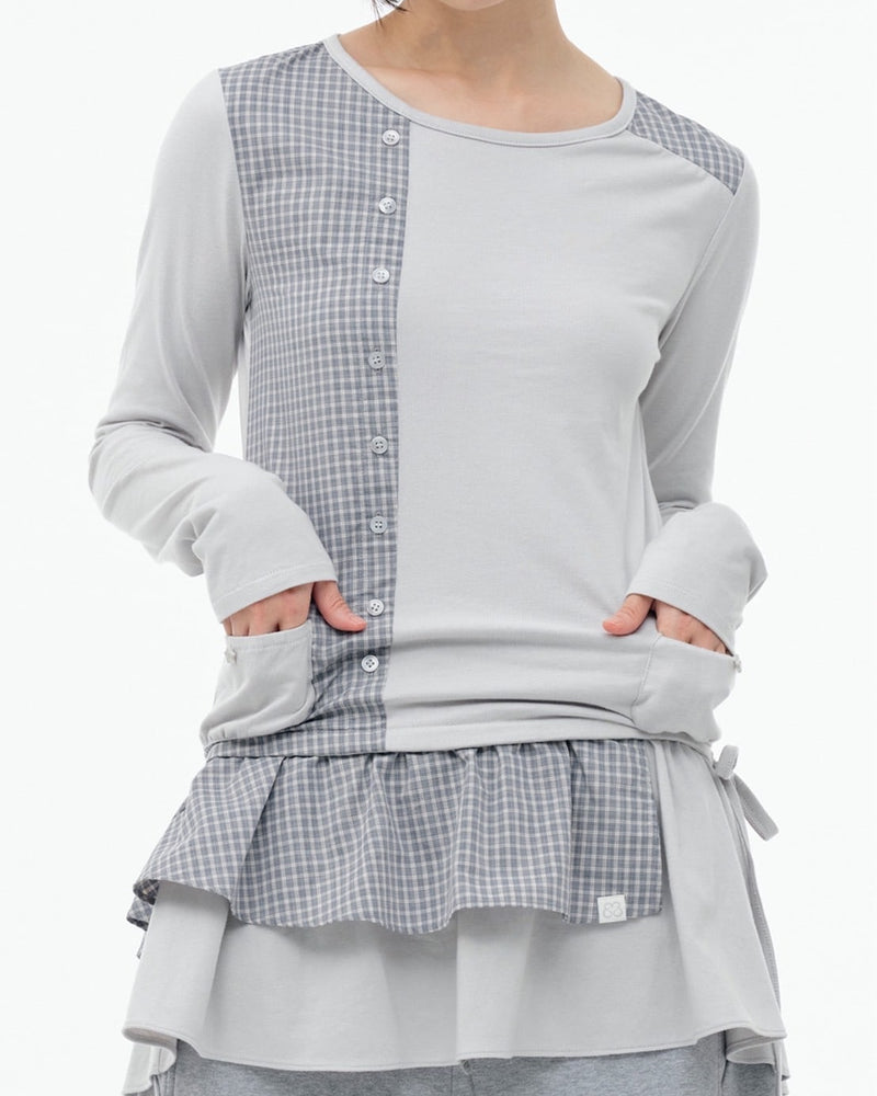 【TUOMIO】CHECK MIXED JERSEY DRESS / 【トゥオミオ】チェックミックスジャージワンピース