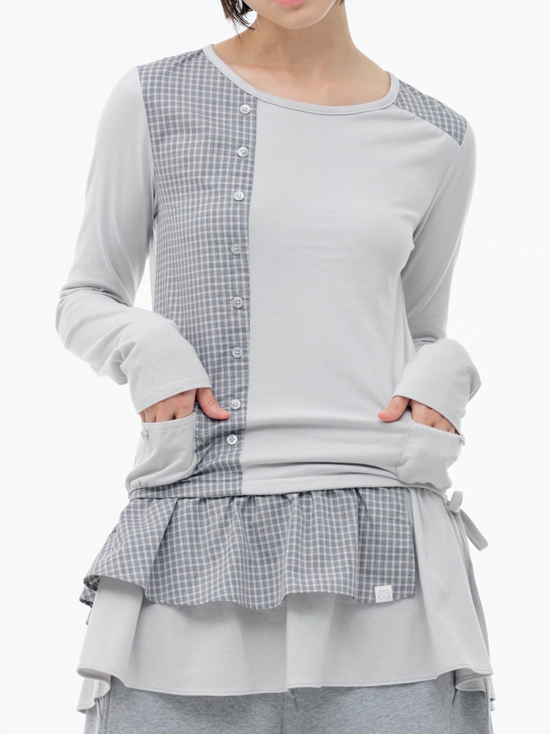 【TUOMIO】CHECK MIXED JERSEY DRESS / 【トゥオミオ】チェックミックスジャージワンピース