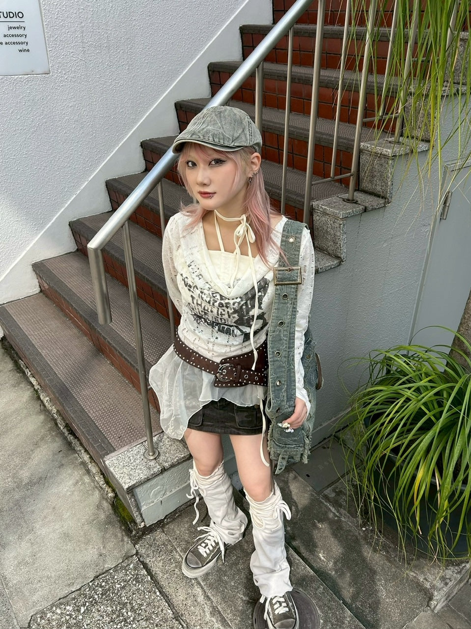 【Never mind the XU】see-through loose tops / 【ネバーマインドザエックスユー】シースルーレイヤードフリル長袖トップス (2color)