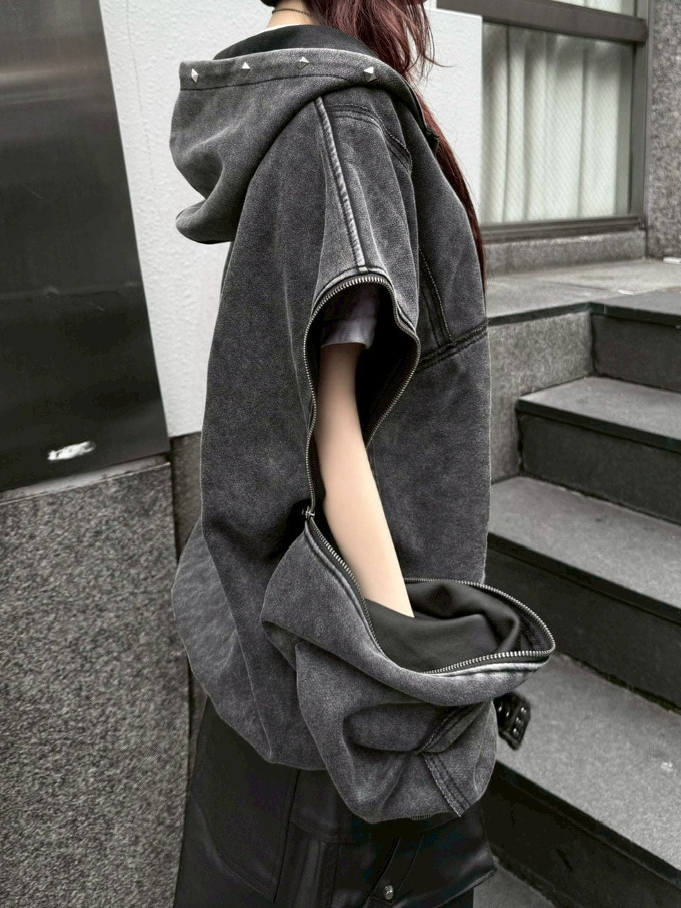 【Never mind the XU】studs washing zip up hoodie / 【ネバーマインドザエックスユー】スタッズウォッシングジップパーカー