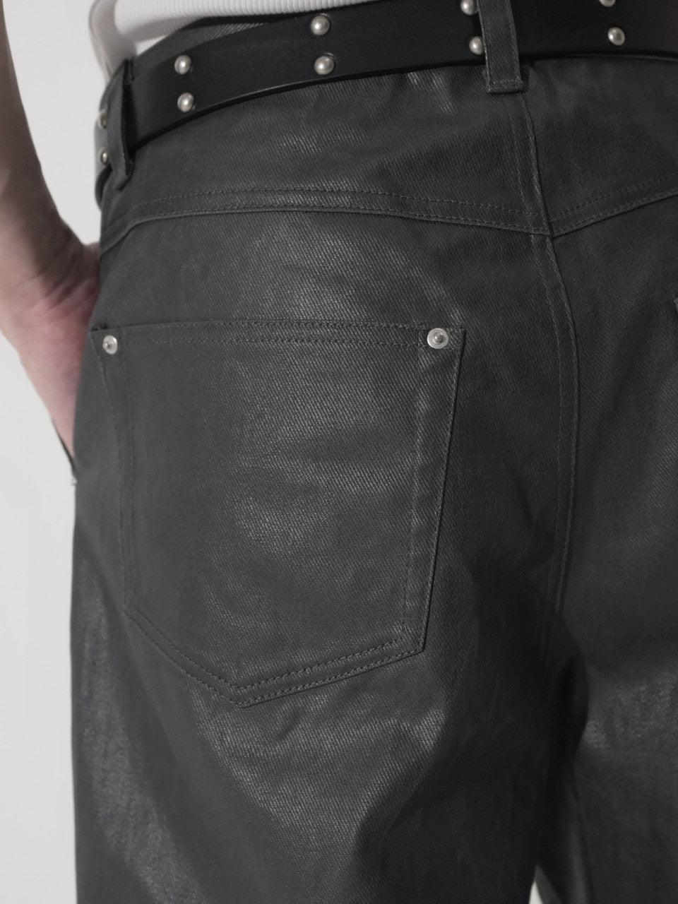 【CS】coated wide denim pants(dark gray)