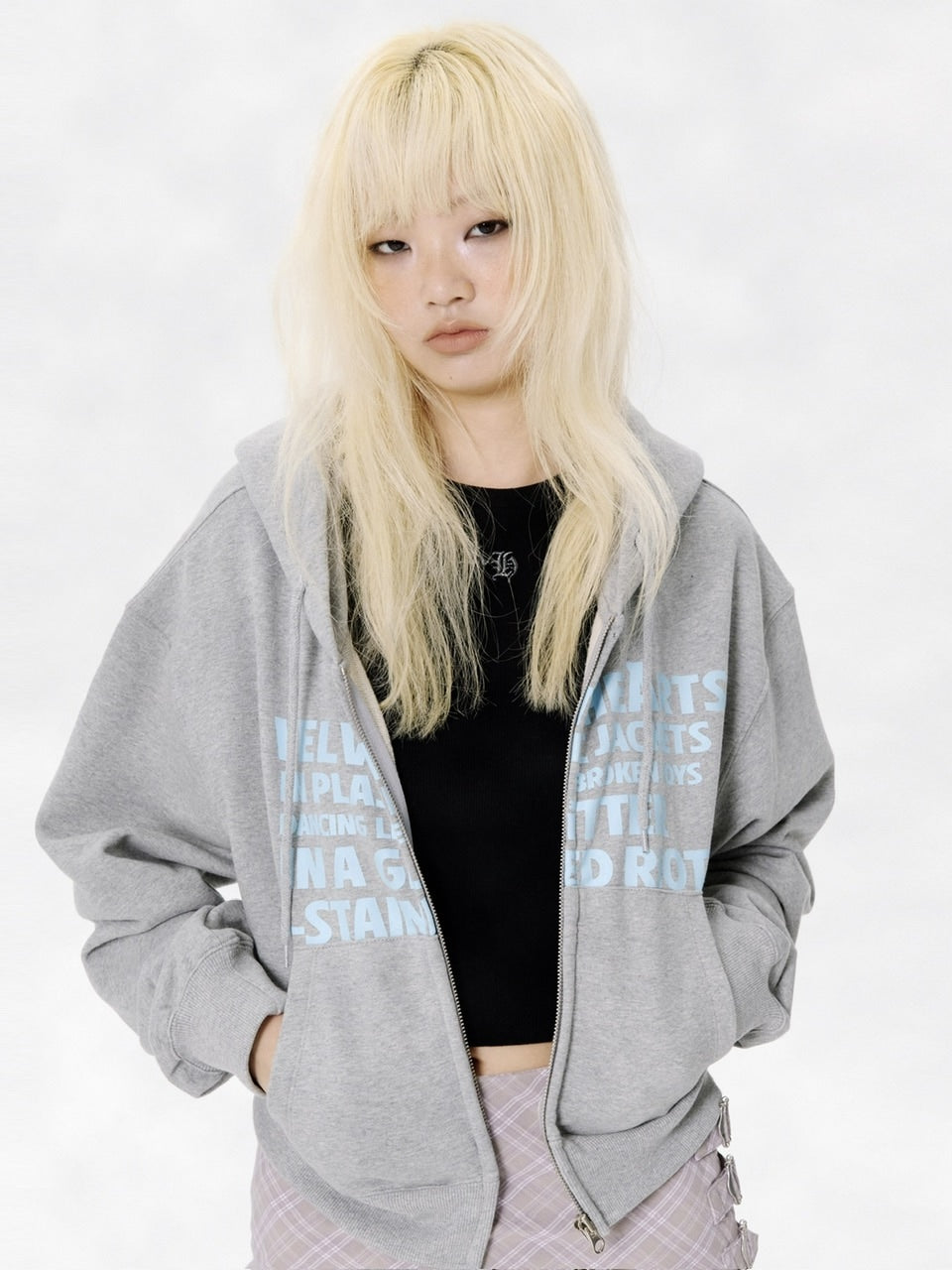 【runningHIGH】[RENEWAL] LETTERING CROP ZIP UP HOODIE / 【ランニングハイ】レタリングクロップジップアップパーカー