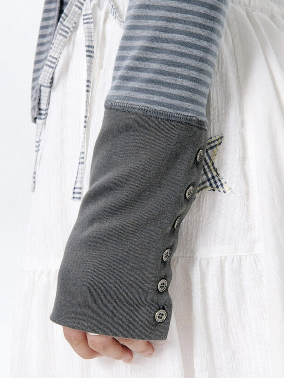 【runningHIGH】BUTTON STRIPE L/S TEE with MUFFLER / 【ランニングハイ】マフラー付きボタンストライプ長袖Ｔシャツ