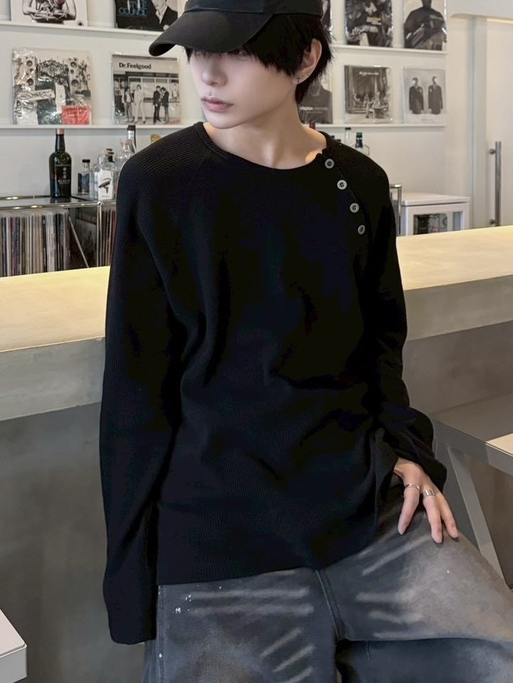 受注制【LUV CODE】snap button waffle long sleeve tee (2color)