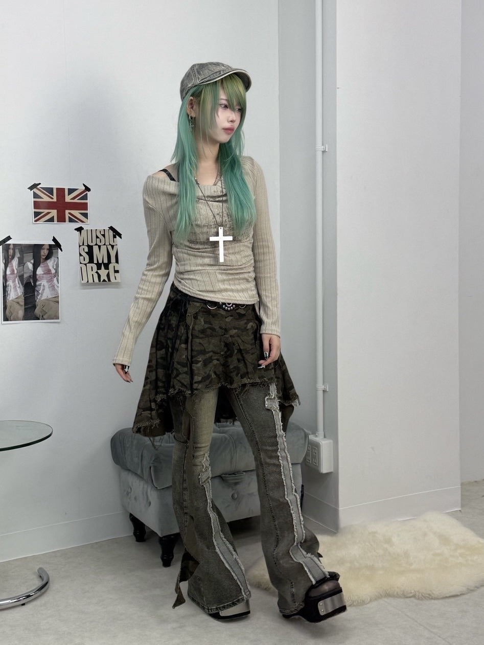 ブラウン、ブラック写真なし受注制【Never mind the XU】asymmetry skirt (3color)