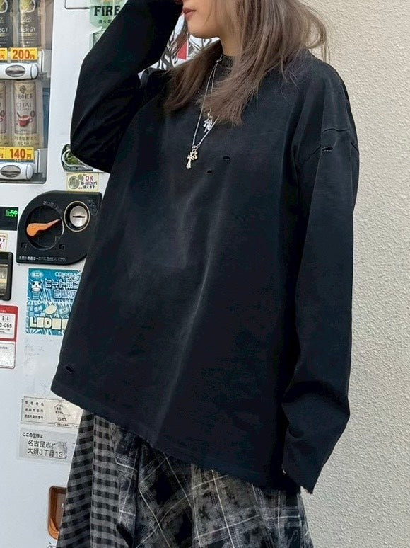 【Never mind the XU】damage washed long sleeve / 【ネバーマインドザエックスユー】ダメージウォッシュ長袖Tシャツ (3color)