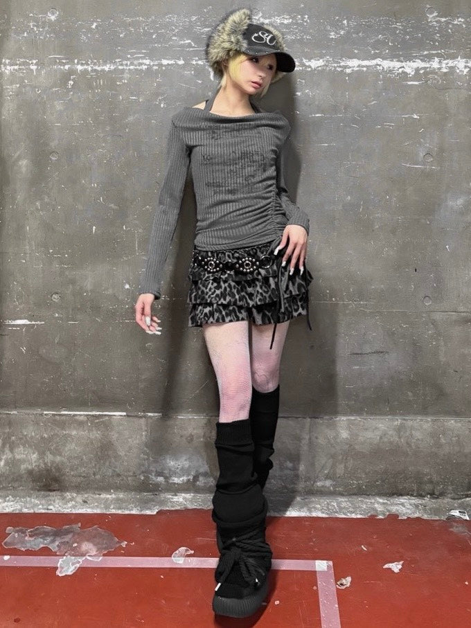 【Never mind the XU】off shoulder tops / 【ネバーマインドザエックスユー】シャーリングオフショルダー長袖トップス (3color)