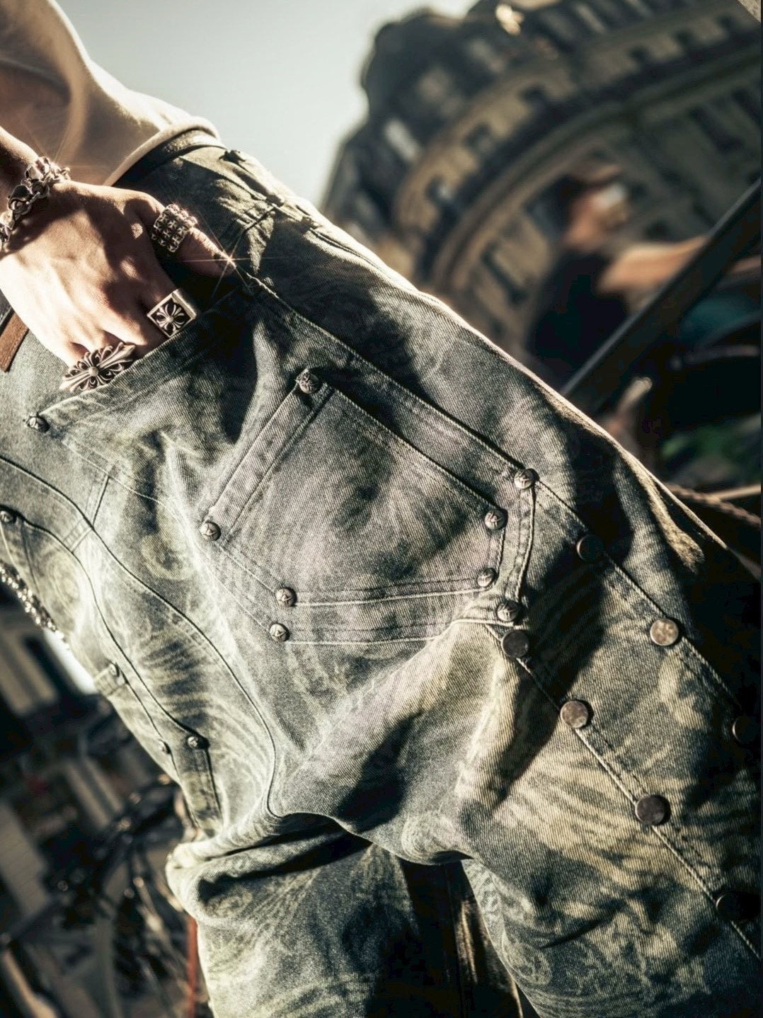 【Thought We Friends】Eyethought 2.0 Distressed Baggy Denims with Embroidery & Studs