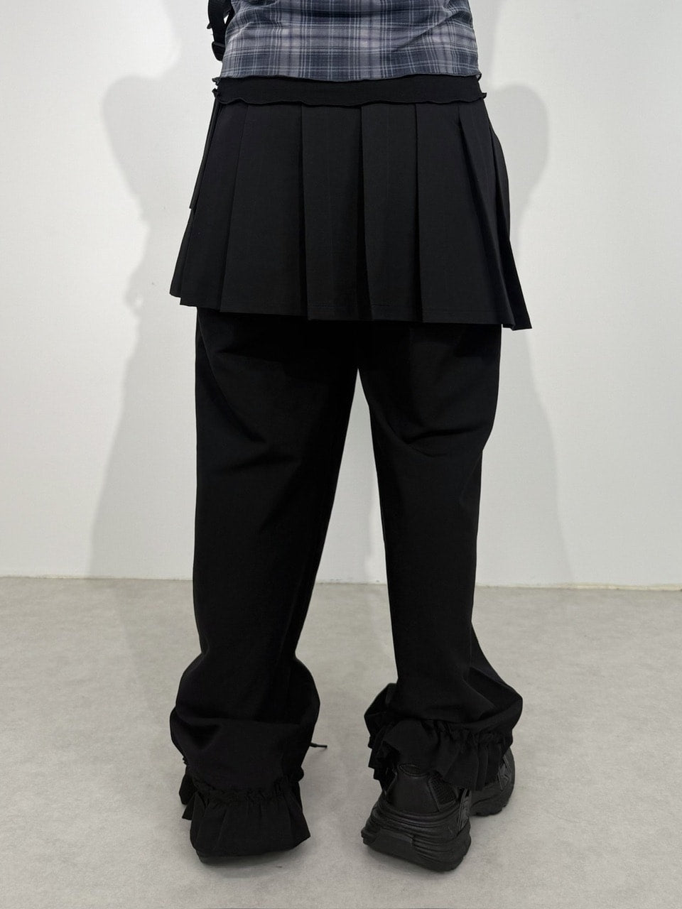 国際配送【Nerd out XU】pleats layered skirt pants set (2color)