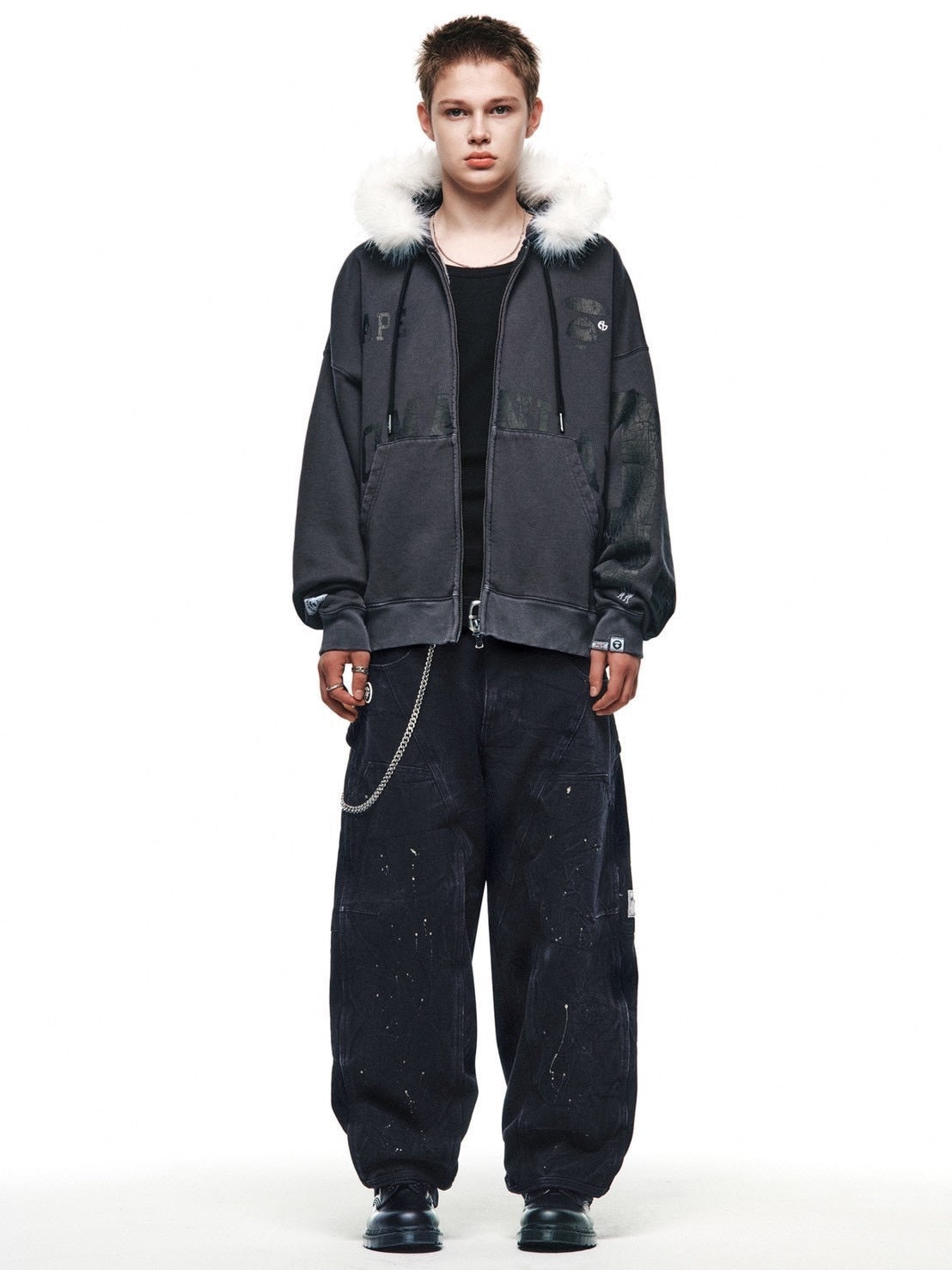 【AAPE X NOMANUAL】AAPE X NOMANUAL PAINTED DOUBLE KNEE DENIM PANTS