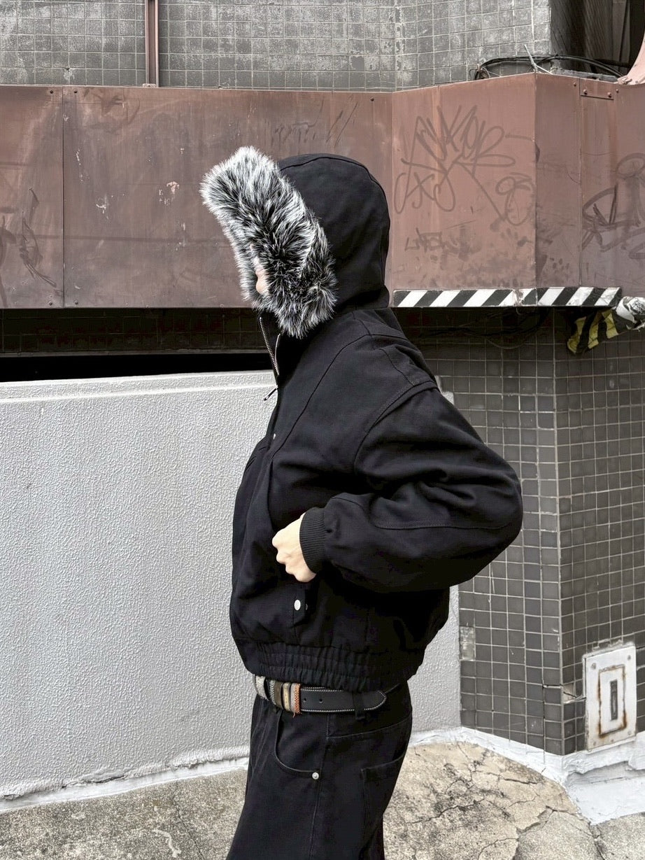 【youll】cropped fur hooded blouson