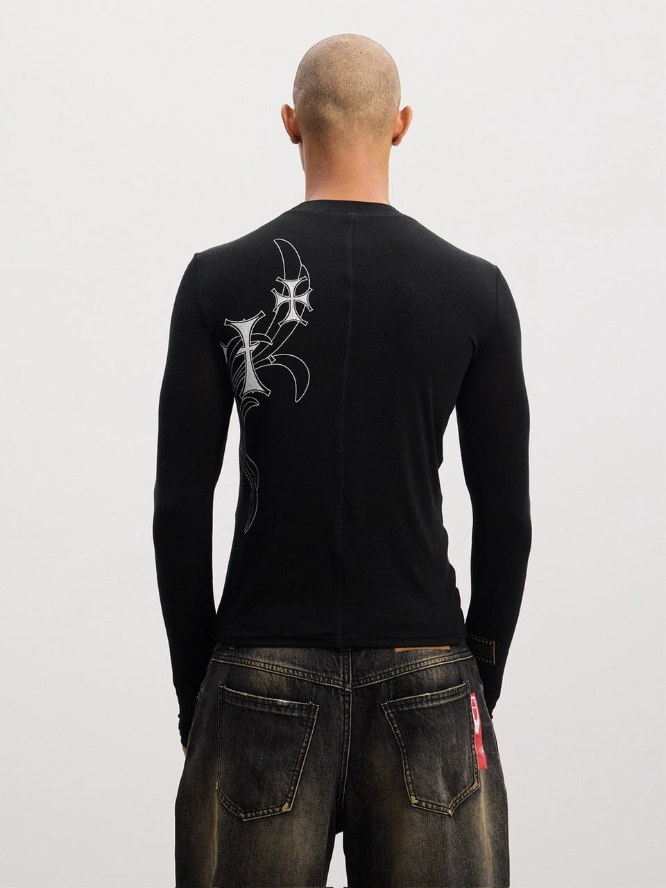 【DND4DES】Honeysuckle Pattern Cross Wool Long Sleeve /【ディーエヌディーフォーデス】サイドクロスデザインウール長袖Tシャツ