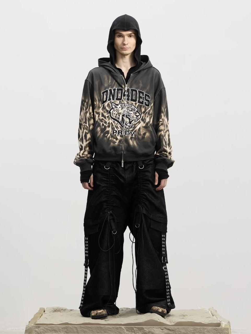 【DND4DES】Drawn Silver Silk Sharp Dance Pants /【ディーエヌディーフォーデス】ベルトシャーリングデニムパンツ