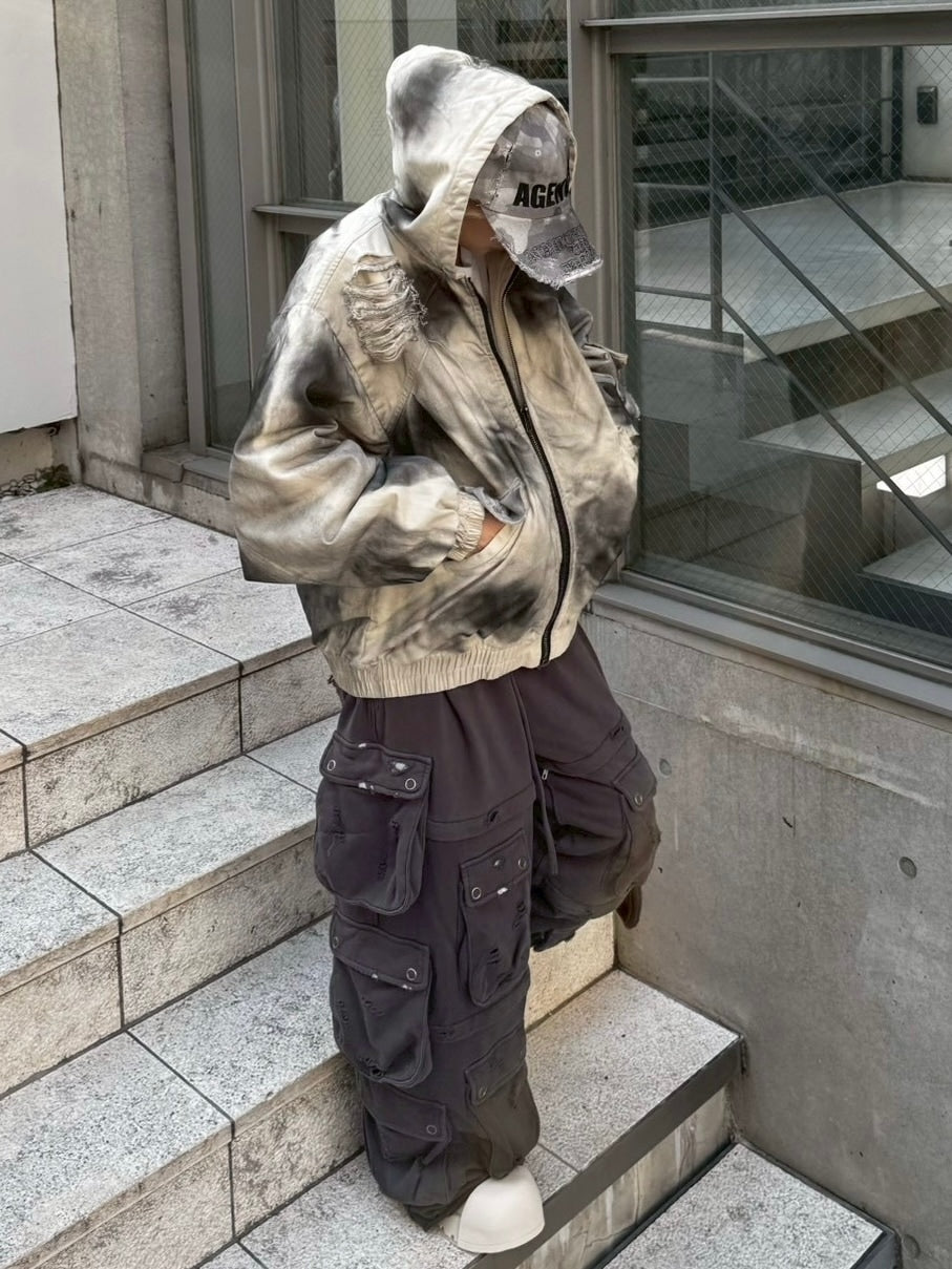 受注制【Never mind the XU】damage hood jacket / 【ネバーマインドザエックスユー】ダメージフードジャケット