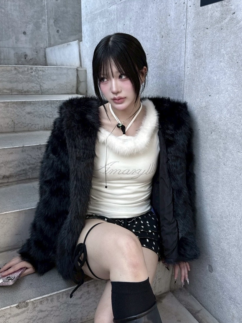 受注制【nmtc +】fur one shoulder long sleeve / 【エヌエムティーシープラス】ファーワンショルダー長袖Tシャツ (3color)