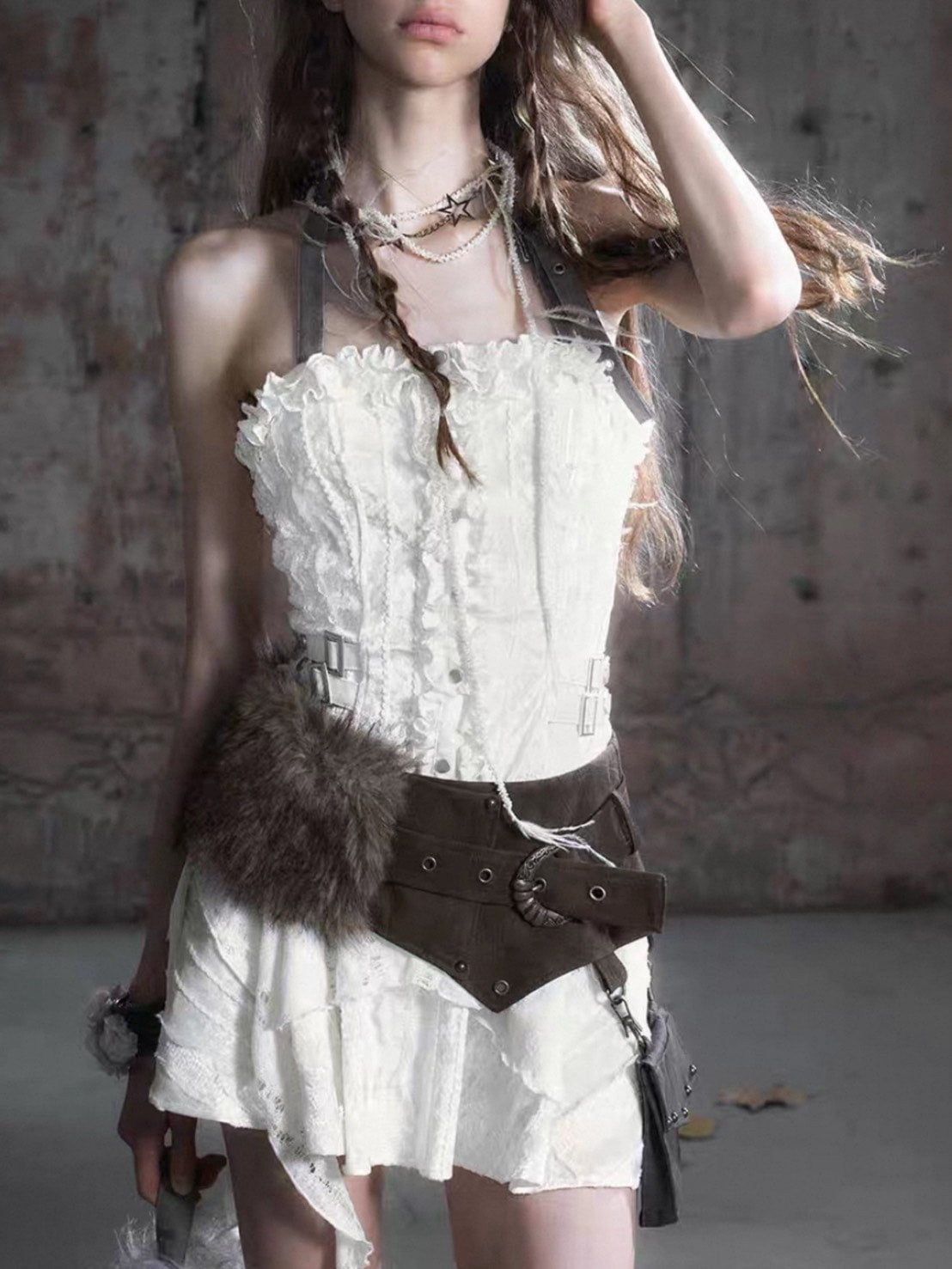 【Cest Nous】Belted Halter Dress / 【セヌー】ベルトホルターフリルワンピース