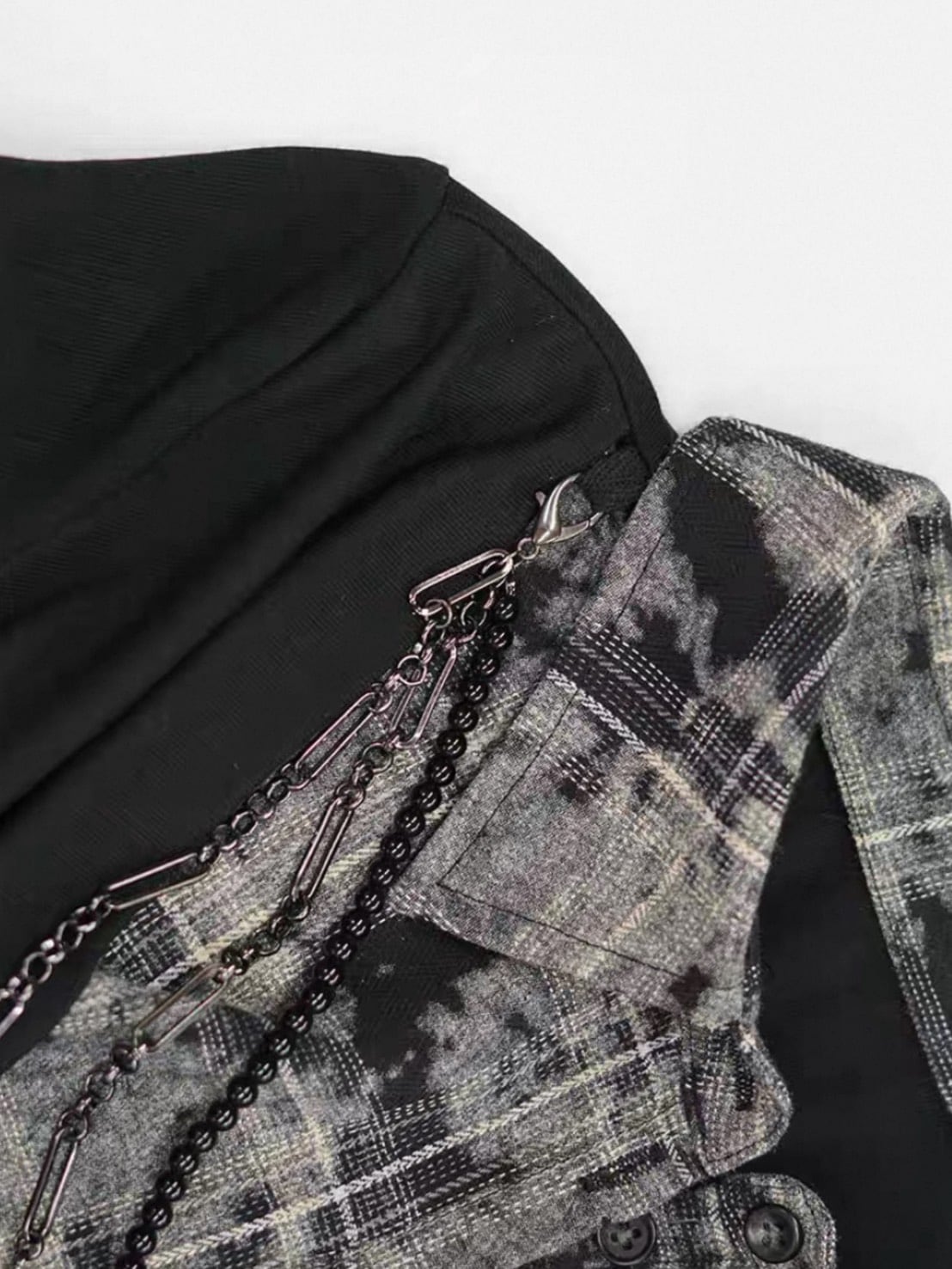 【Cest Nous】Plaid Necklace Top / 【セヌー】チェーン付きレイヤードシャツ