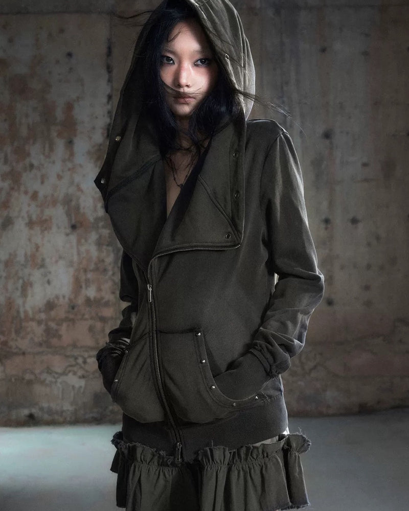 【Cest Nous】Studded Hoodie / 【セヌー】オープンカラースタッズジップパーカー