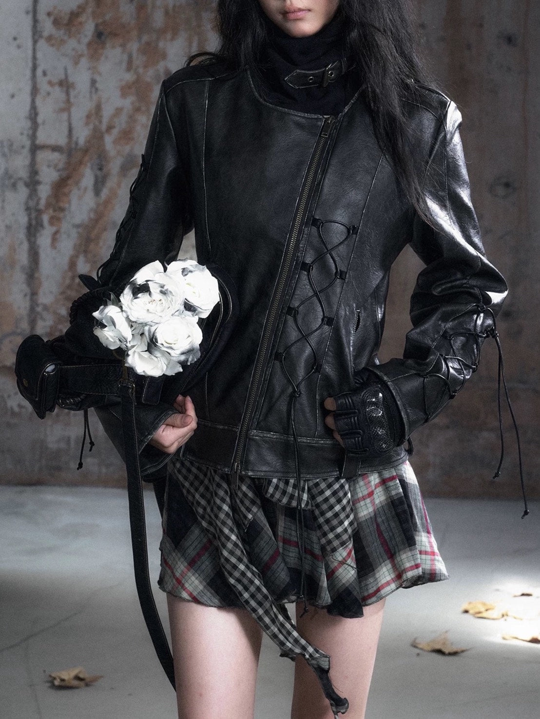 【Cest Nous】Lace-up Non-leather Jacket / 【セヌー】ハイネックコーティングレースアップジャケット