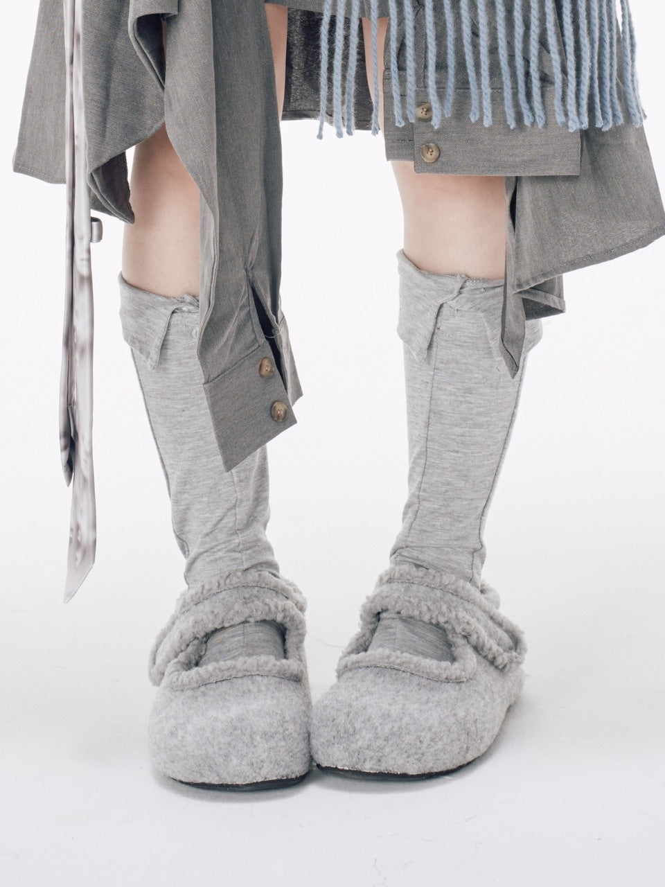 国際配送【Nerd out XU】fur mary jane flat shoes / 【ナードアウトエックスユー】ファーメリージェーンフラットシューズ (3color)