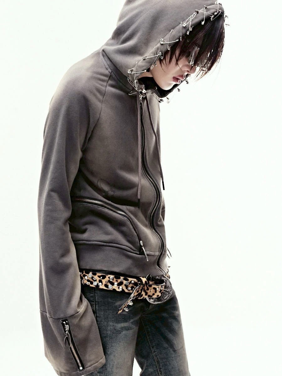 【Cozy world Wide】Cozy waxed brown zip up hoodie