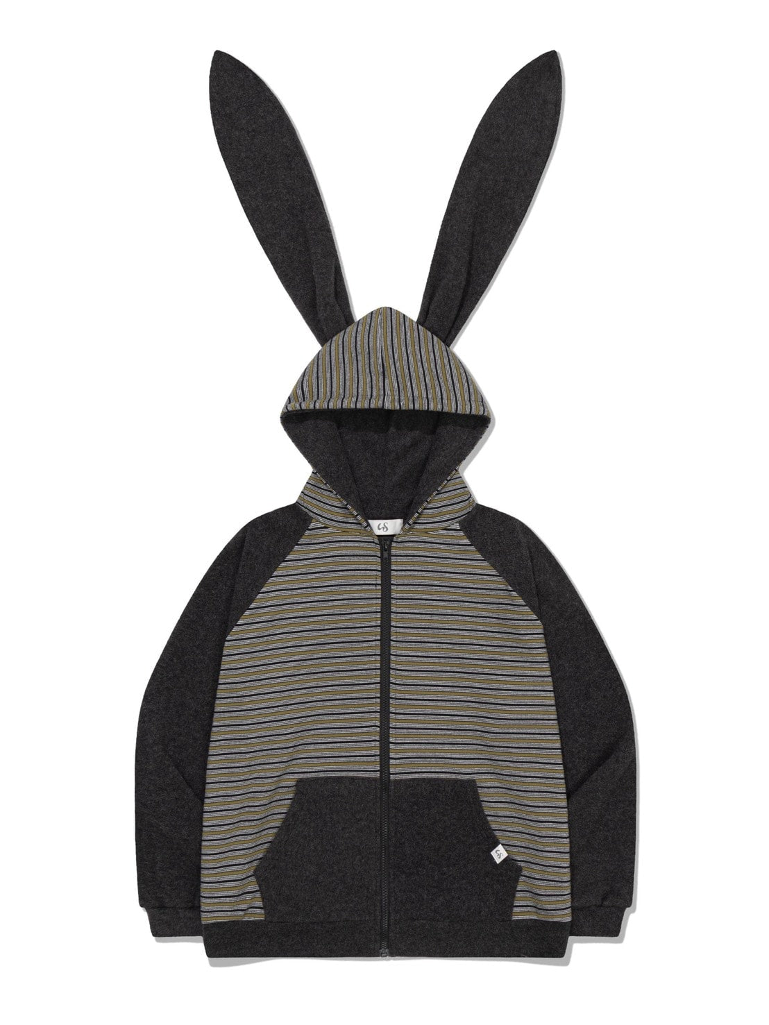 12/21 20:00 発売【Uglyshadow】RABBIT EAR HOOD STRIPE ZIP-UP