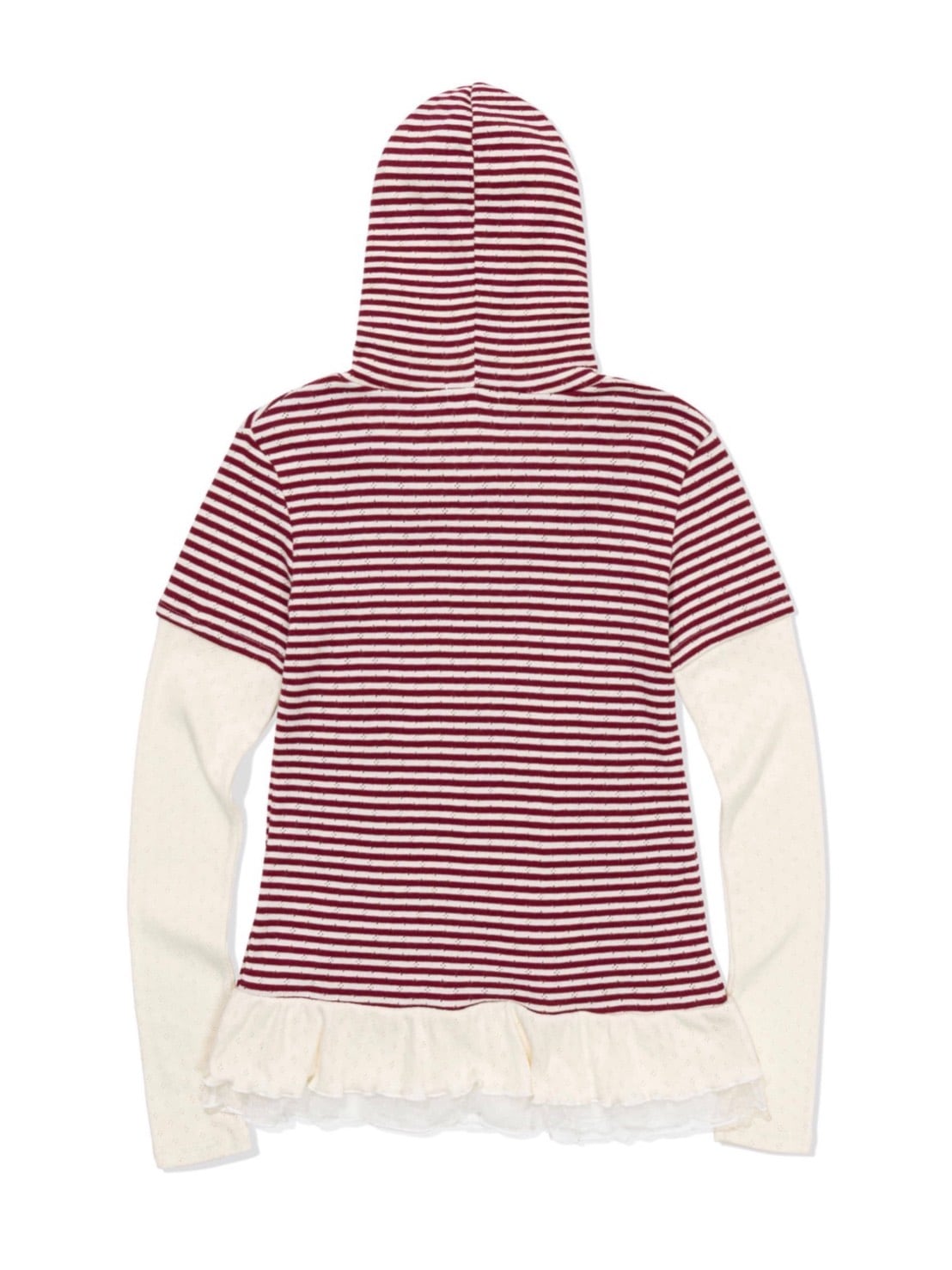 12/21 20:00 発売【Uglyshadow】STRIPE SHIRRING LAYERED HOODIE