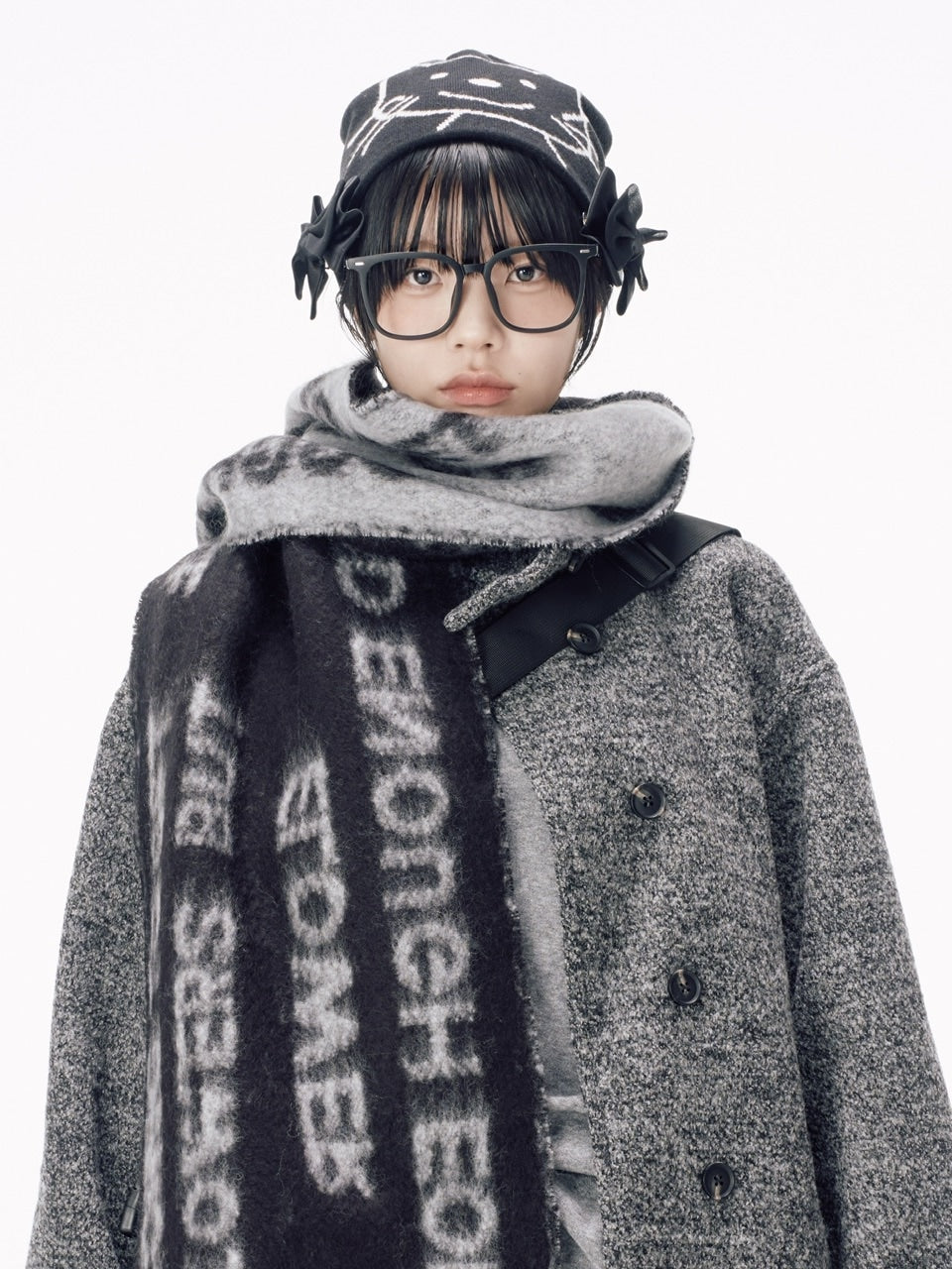 国際配送【Nerd out XU】drawing neko beanie / 【ナードアウトエックスユー】ドローイングネコニット帽 (2color)