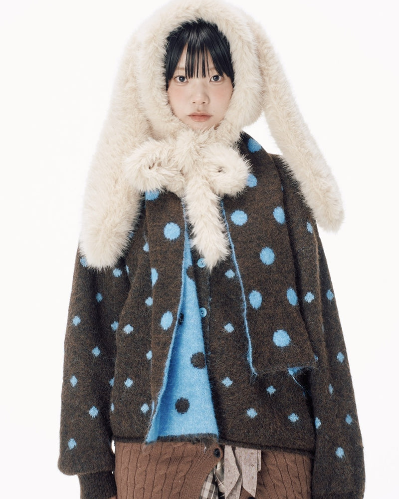 国際配送【Nerd out XU】dot muffler Knit cardigan / 【ナードアウトエックスユー】ドットマフラーニットカーディガン