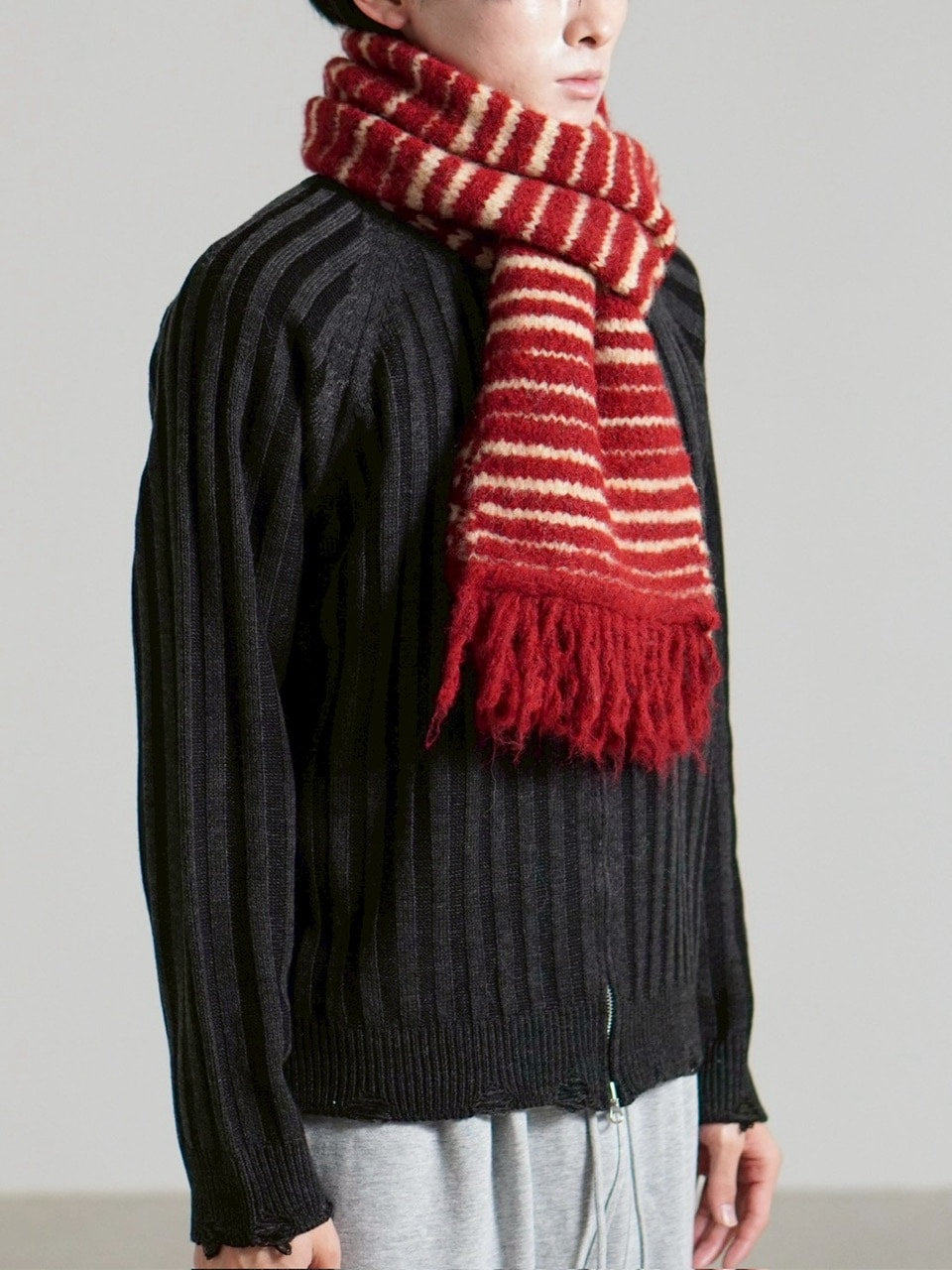 受注制【Chikashitsu +】jelly wool border muffler / 【チカシツプラス】ジェリーウールボーダーマフラー (4color)