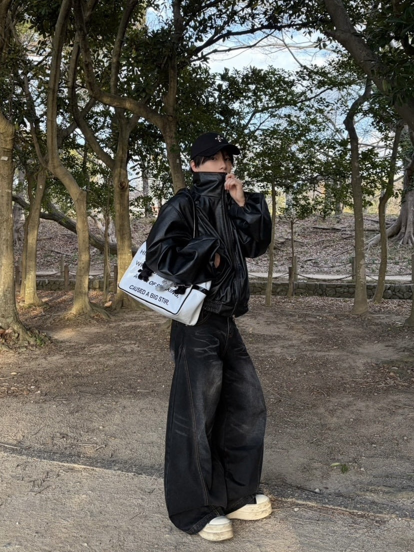 受注制【LUV CODE】high neck leather jacket