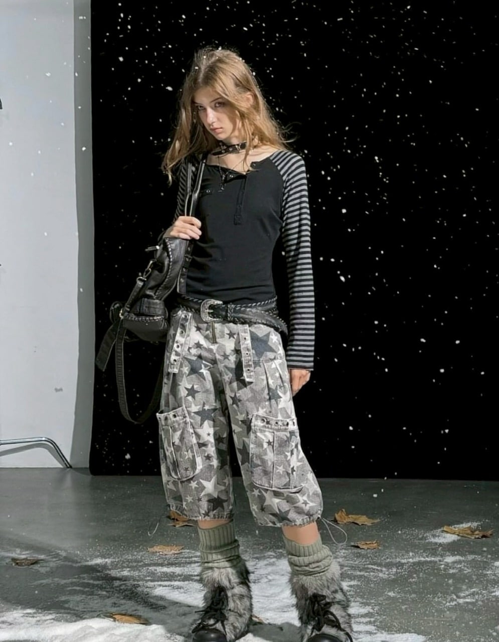 【Cest Nous】Asymmetric henley neck top / 【セヌー】ボーダースリーブ長袖Ｔシャツ