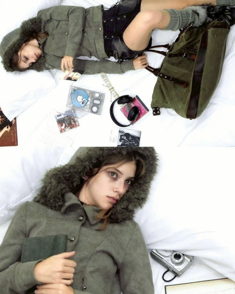 【Cest Nous】Fur-hooded button jacket / 【セヌー】ファーフードボタンジャケット